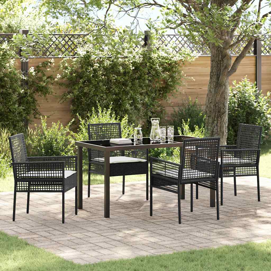 Garden Dining Set with Cushion 5 pcs Black Poly rattan