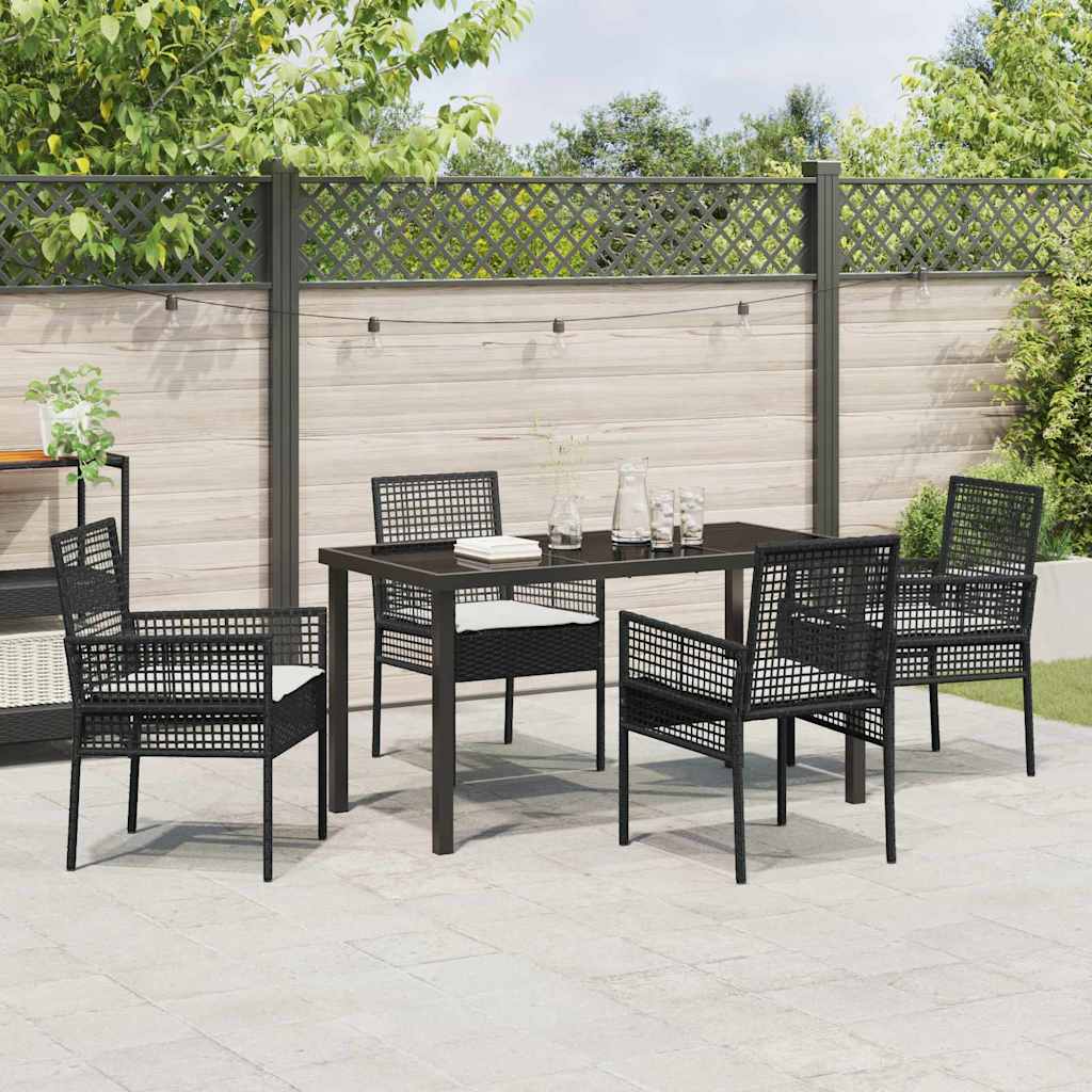 Garden Dining Set with Cushion 5 pcs Black Poly rattan