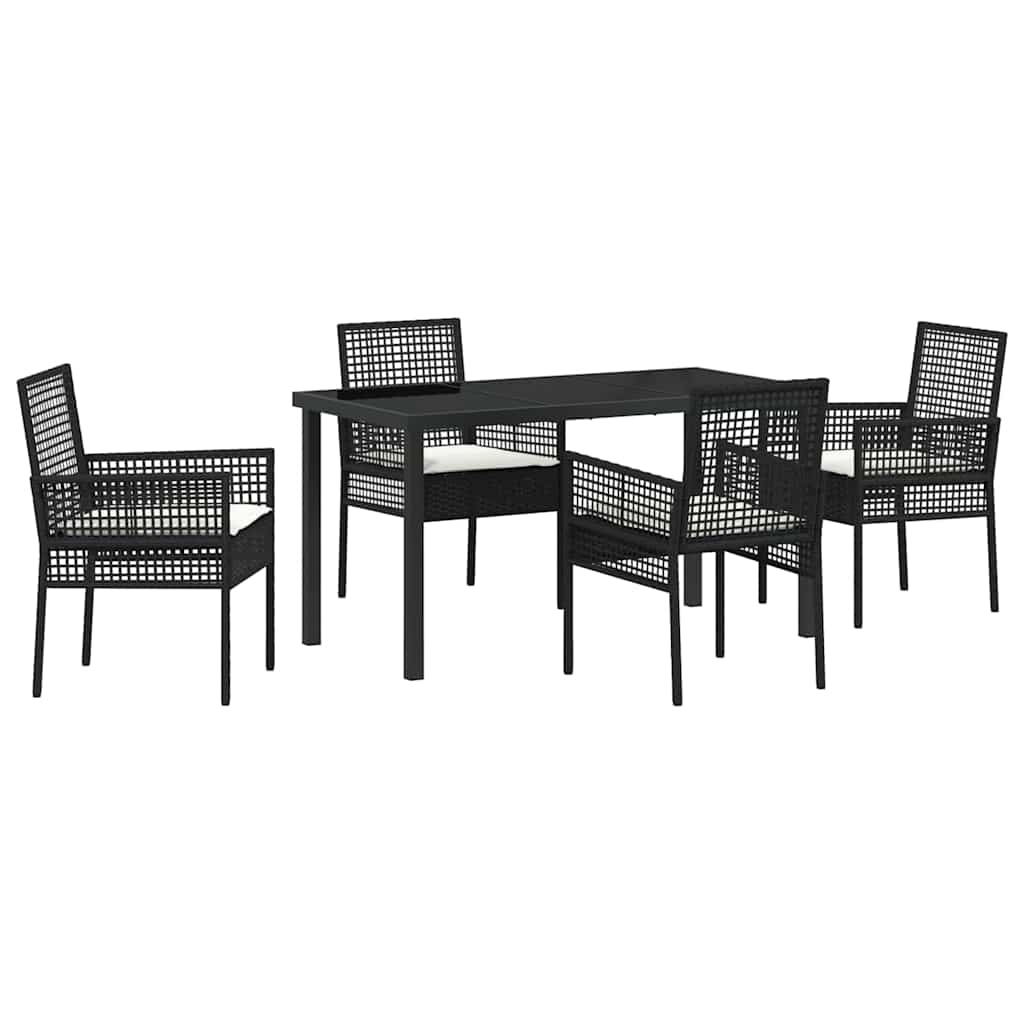 Garden Dining Set with Cushion 5 pcs Black Poly rattan
