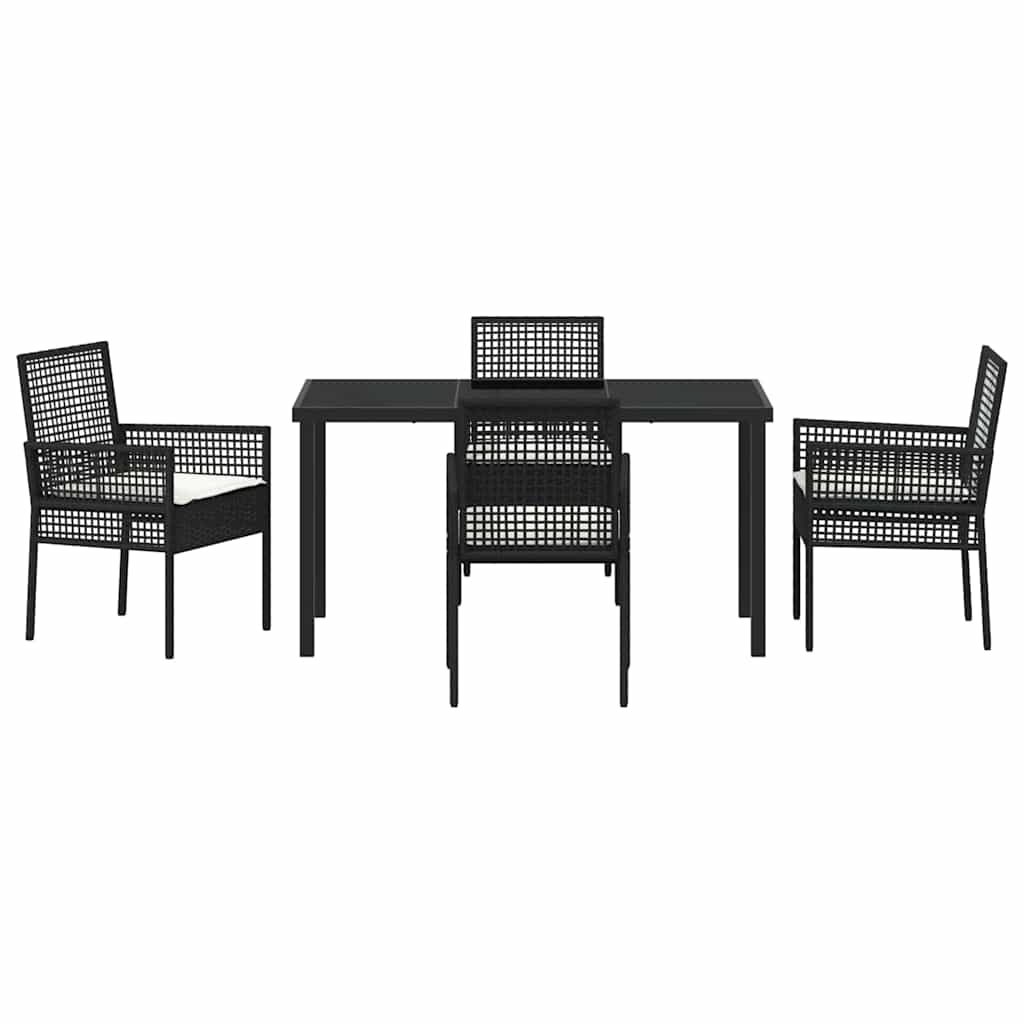 Garden Dining Set with Cushion 5 pcs Black Poly rattan