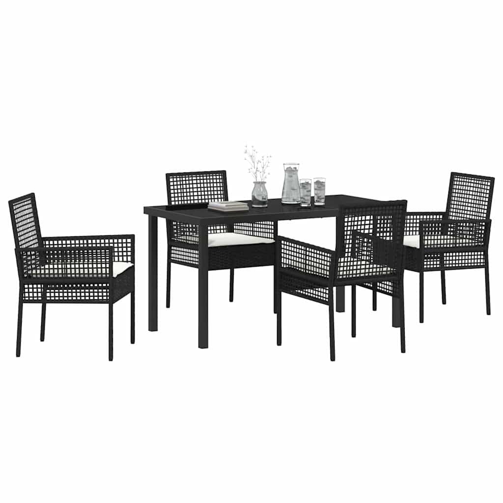 Garden Dining Set with Cushion 5 pcs Black Poly rattan