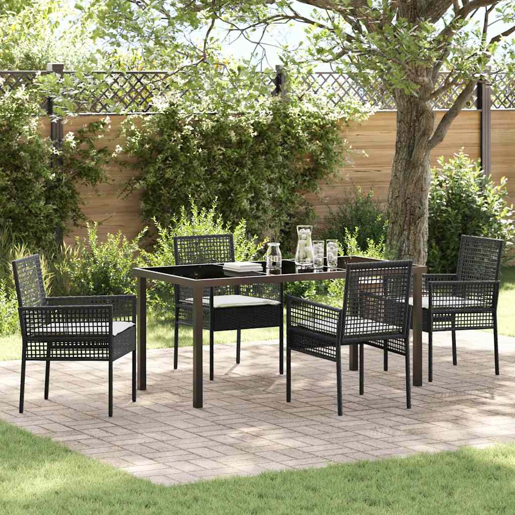Garden Dining Set with Cushion 5 pcs Black Poly rattan