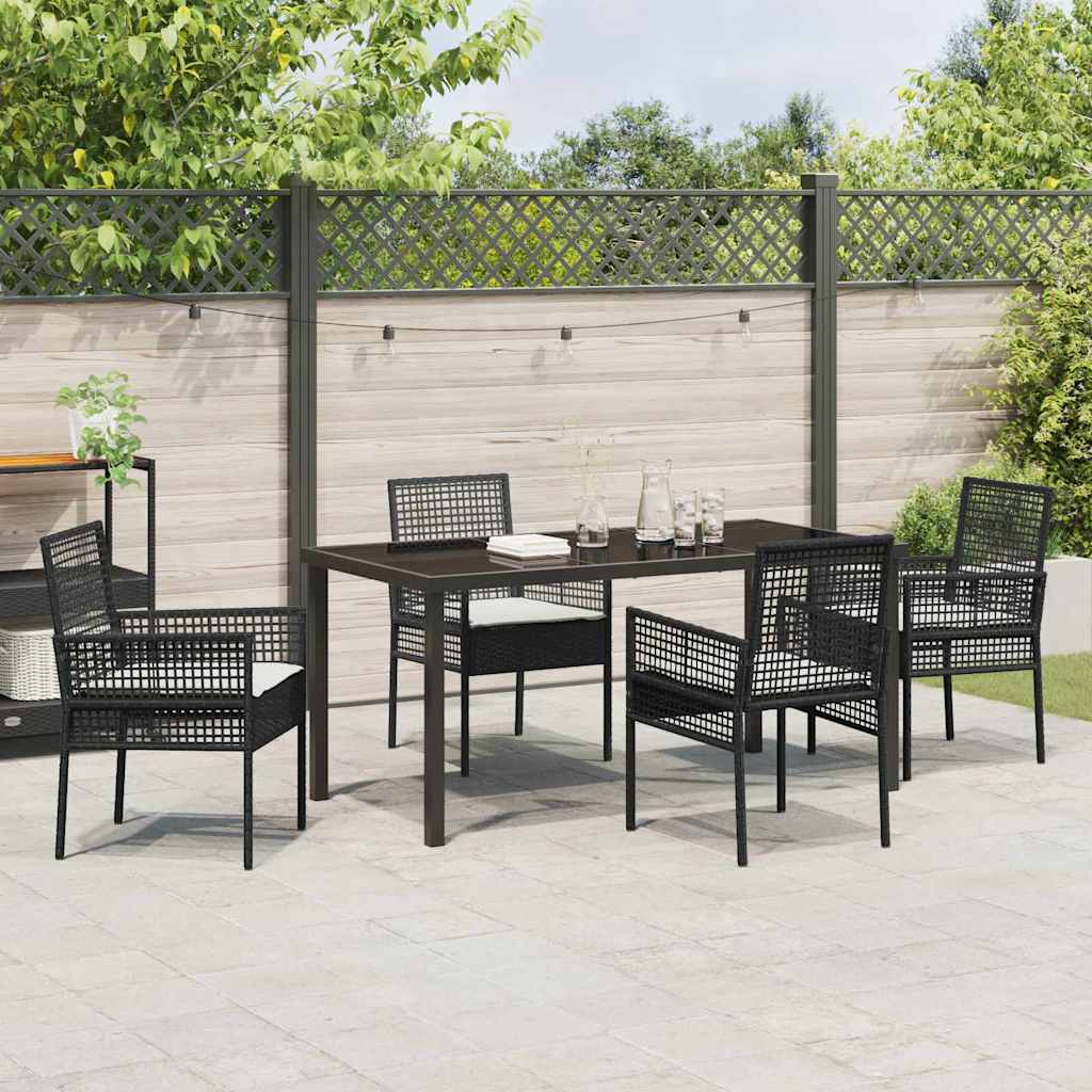 Garden Dining Set with Cushion 5 pcs Black Poly rattan