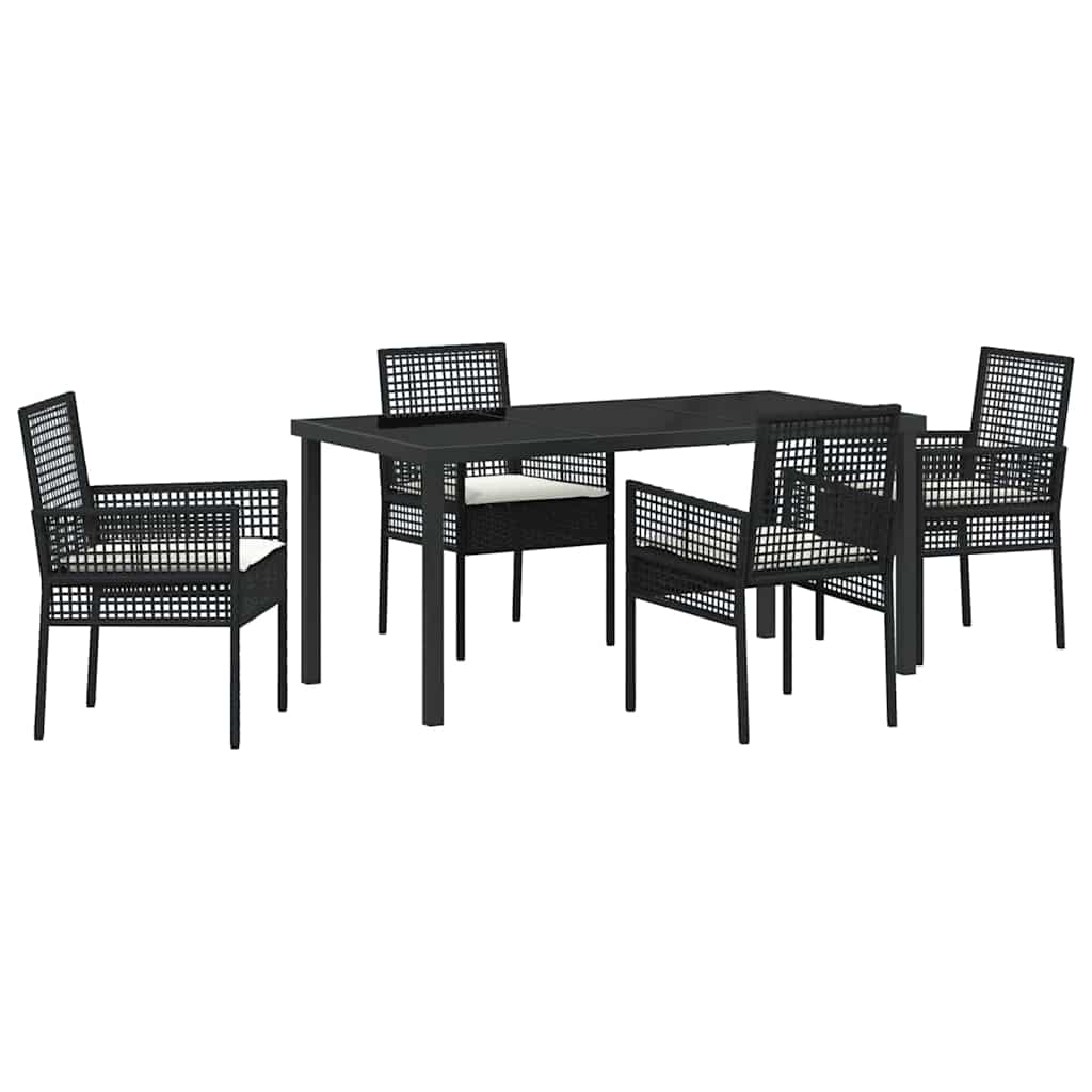 Garden Dining Set with Cushion 5 pcs Black Poly rattan
