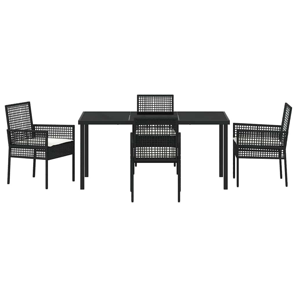 Garden Dining Set with Cushion 5 pcs Black Poly rattan