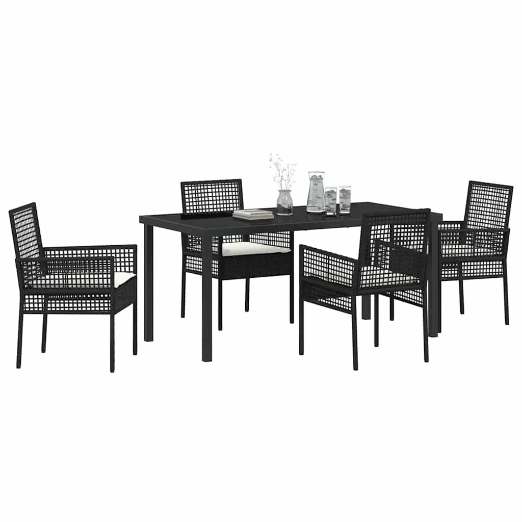 Garden Dining Set with Cushion 5 pcs Black Poly rattan