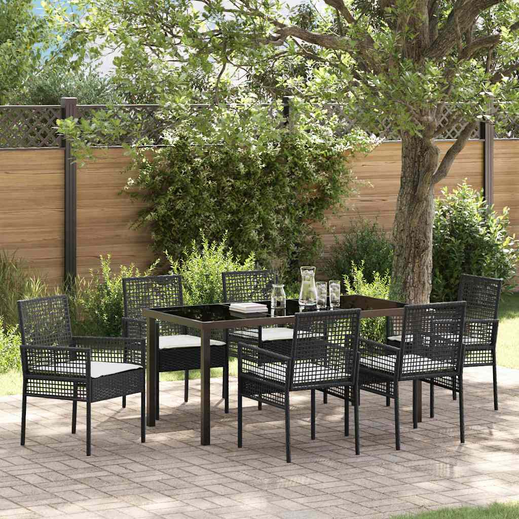 Garden Dining Set with Cushion 7 pcs Black Poly rattan