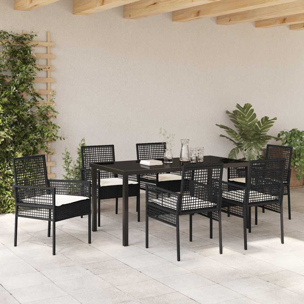 Garden Dining Set with Cushion 7 pcs Black Poly rattan