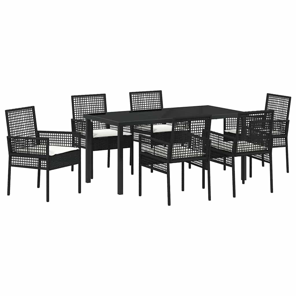 Garden Dining Set with Cushion 7 pcs Black Poly rattan