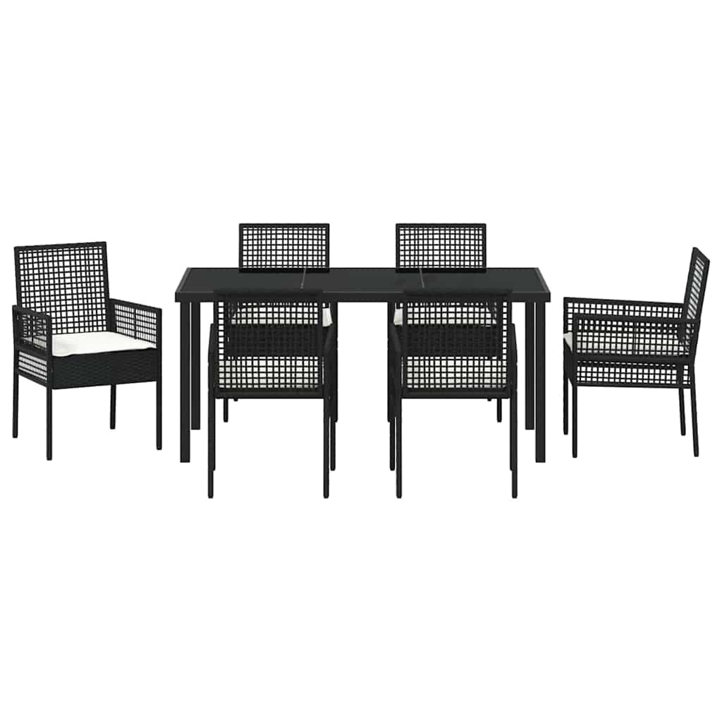 Garden Dining Set with Cushion 7 pcs Black Poly rattan