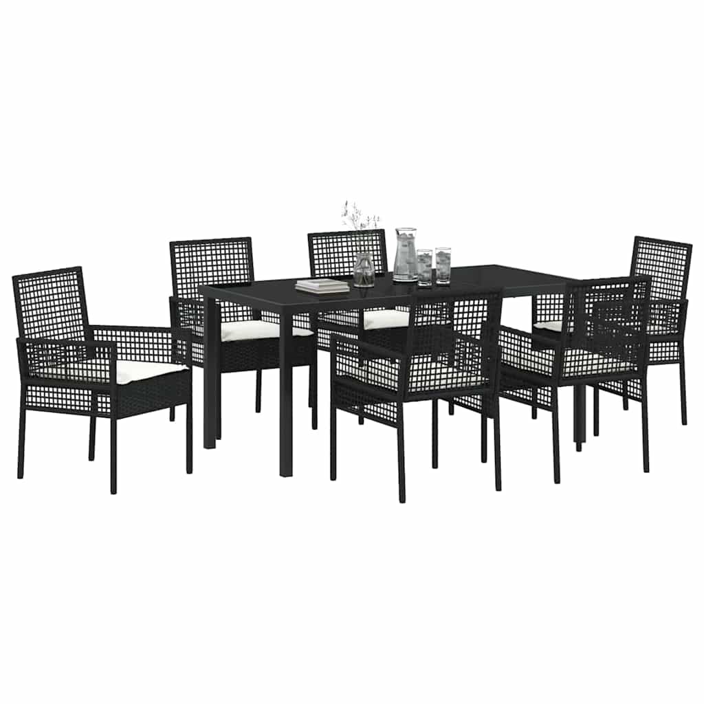 Garden Dining Set with Cushion 7 pcs Black Poly rattan