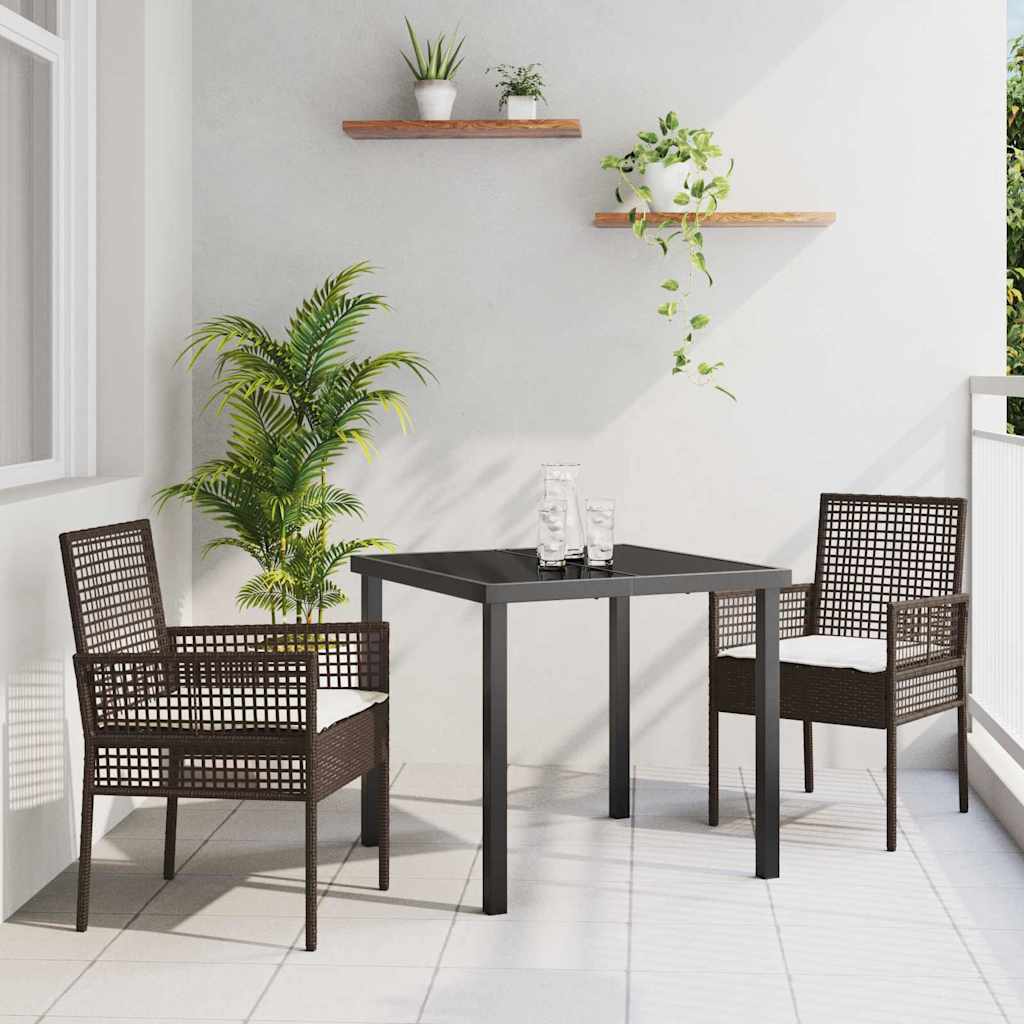 Garden Dining Set with Cushion 3 pcs Brown Poly rattan