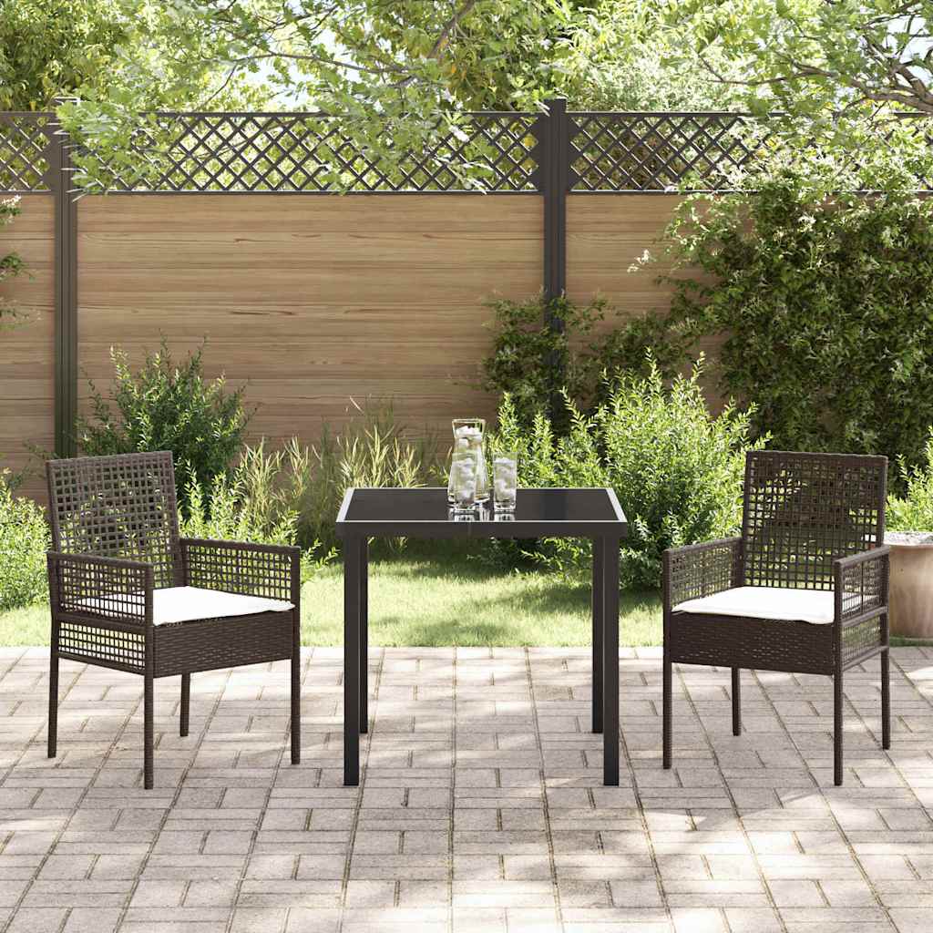 Garden Dining Set with Cushion 3 pcs Brown Poly rattan
