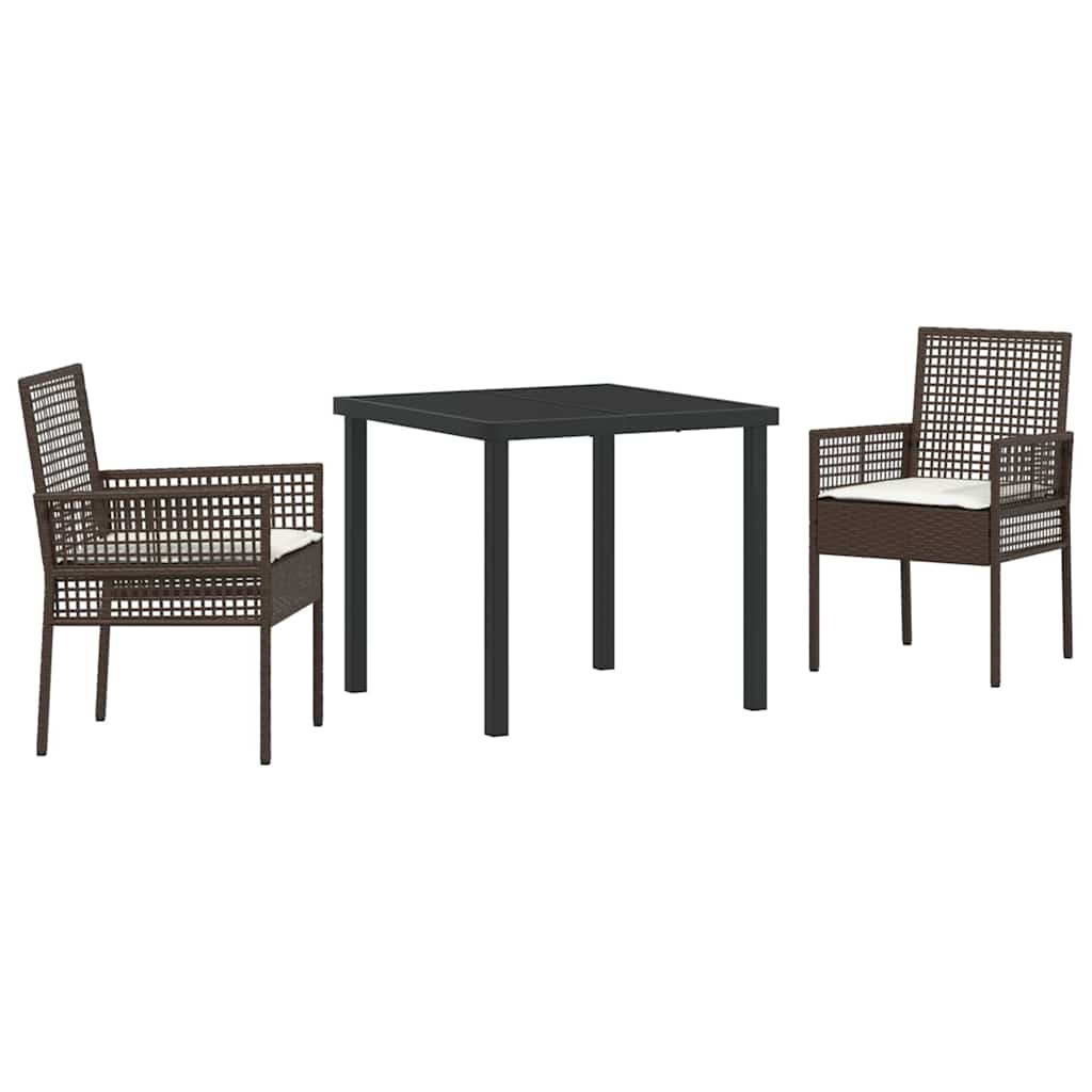 Garden Dining Set with Cushion 3 pcs Brown Poly rattan