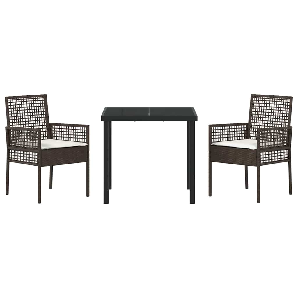Garden Dining Set with Cushion 3 pcs Brown Poly rattan