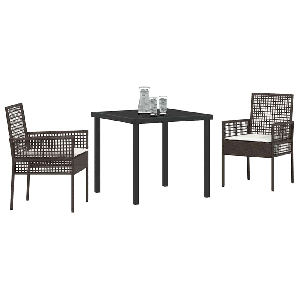 Garden Dining Set with Cushion 3 pcs Brown Poly rattan