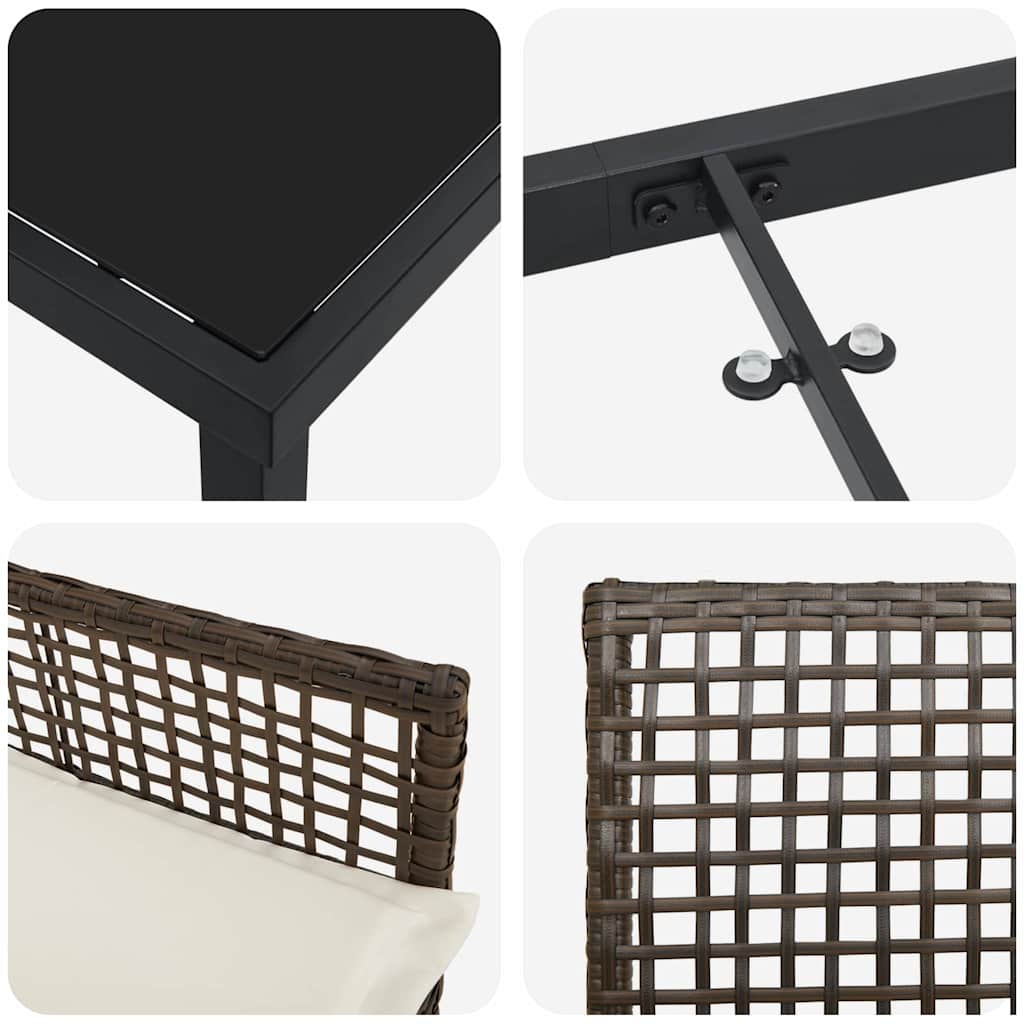 Garden Dining Set with Cushion 5 pcs Brown Poly rattan