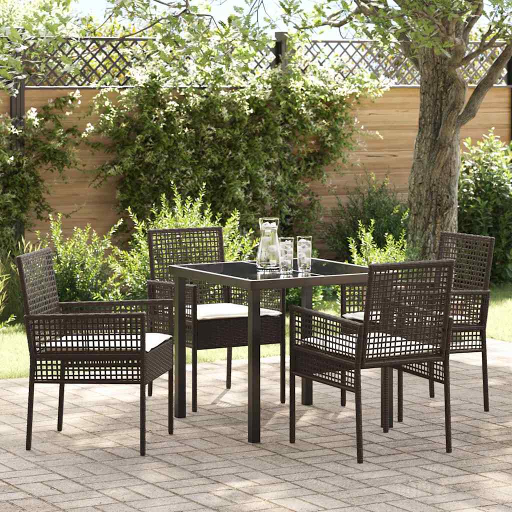 Garden Dining Set with Cushion 5 pcs Brown Poly rattan