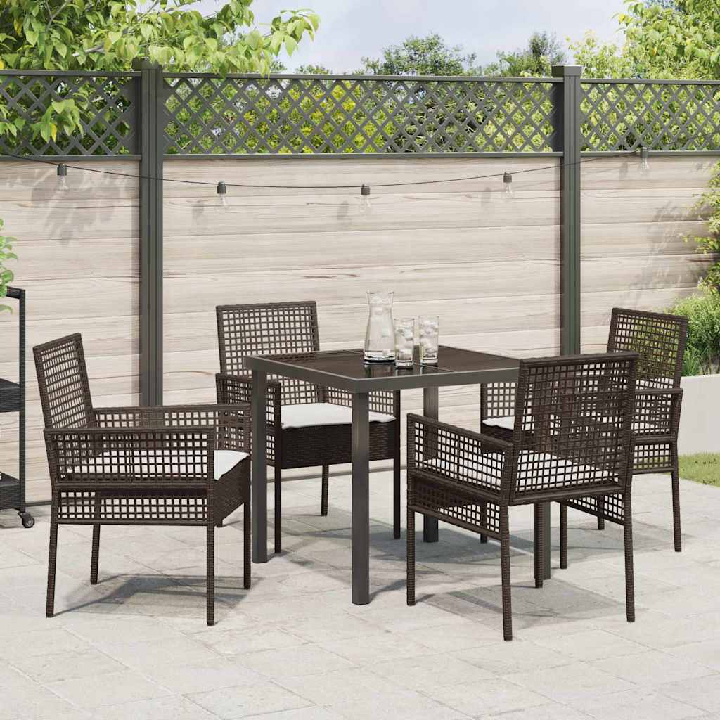 Garden Dining Set with Cushion 5 pcs Brown Poly rattan