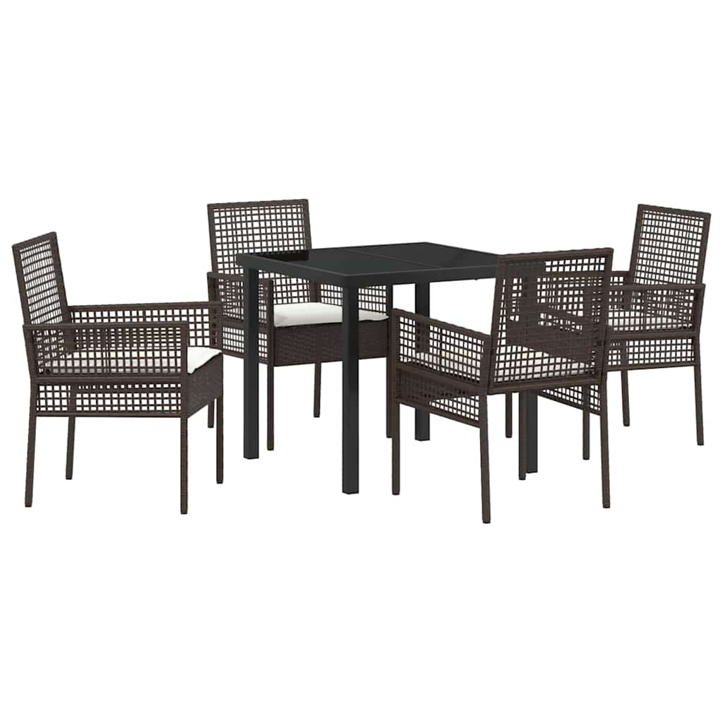 Garden Dining Set with Cushion 5 pcs Brown Poly rattan