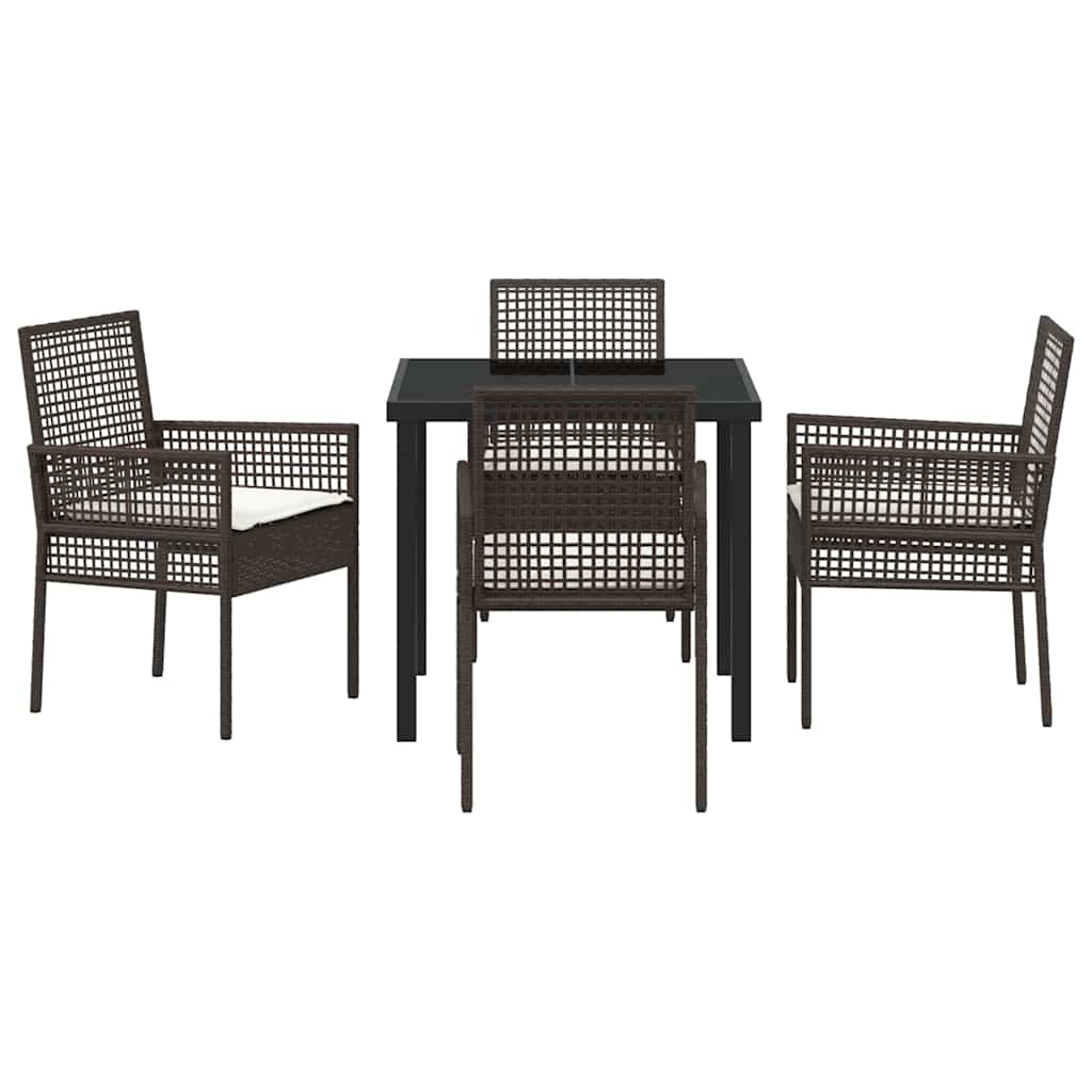 Garden Dining Set with Cushion 5 pcs Brown Poly rattan