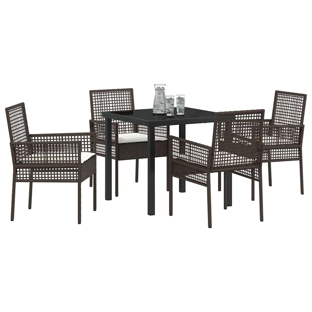 Garden Dining Set with Cushion 5 pcs Brown Poly rattan