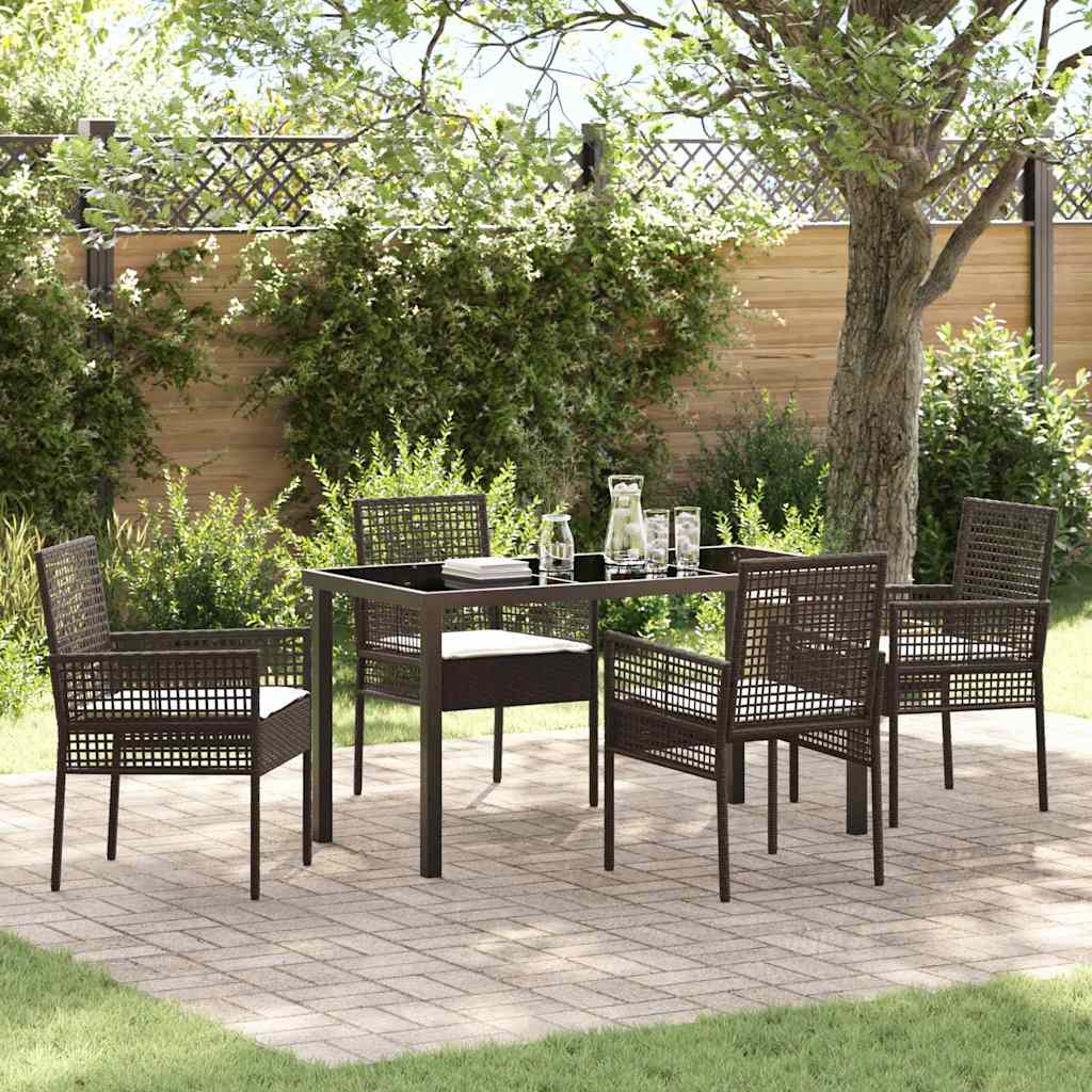 Garden Dining Set with Cushion 5 pcs Brown Poly rattan
