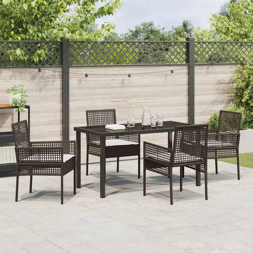 Garden Dining Set with Cushion 5 pcs Brown Poly rattan