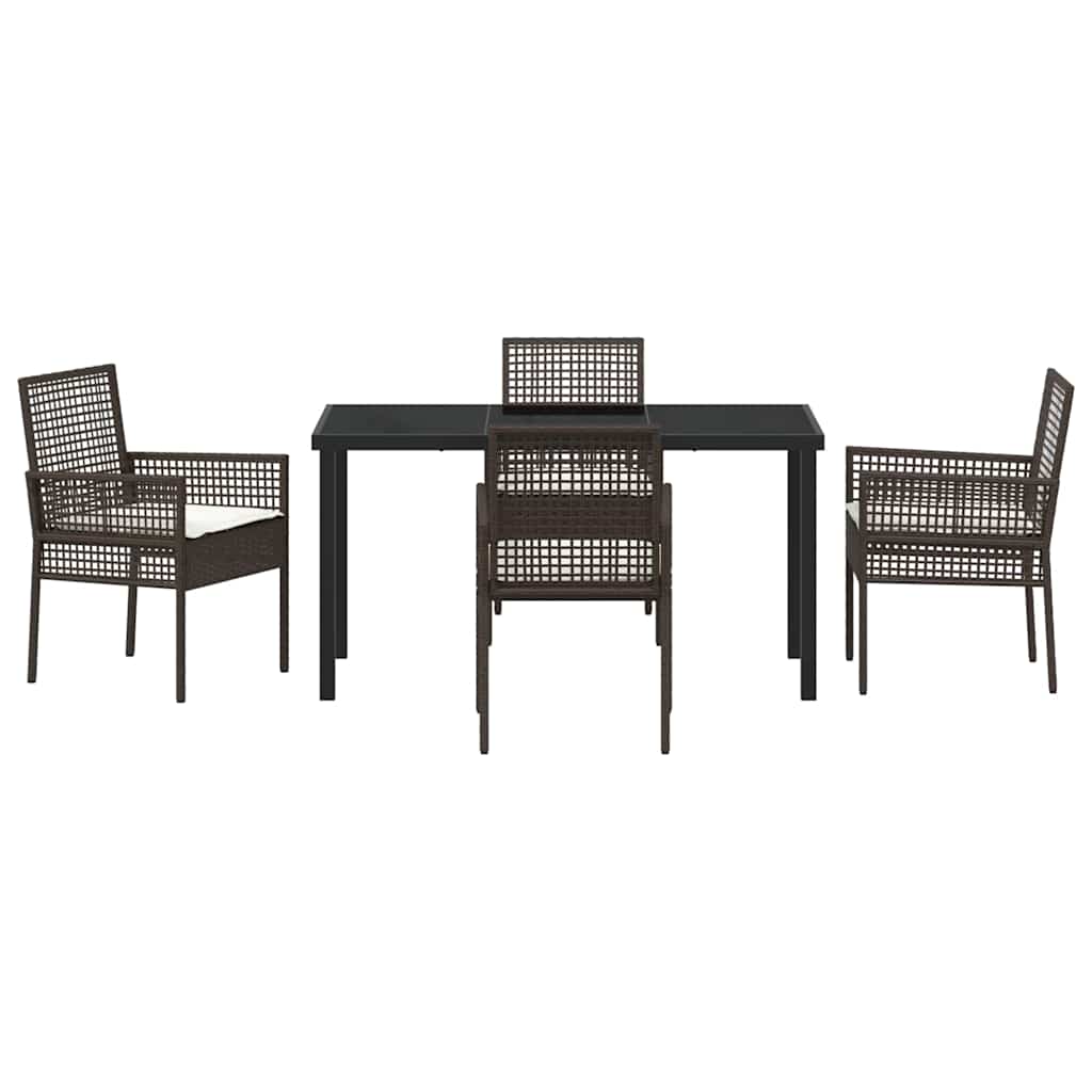 Garden Dining Set with Cushion 5 pcs Brown Poly rattan