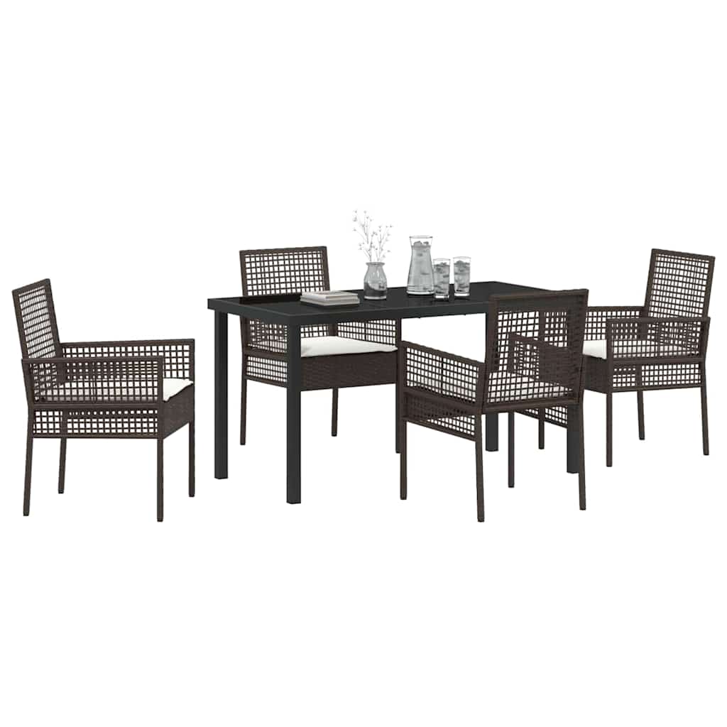 Garden Dining Set with Cushion 5 pcs Brown Poly rattan