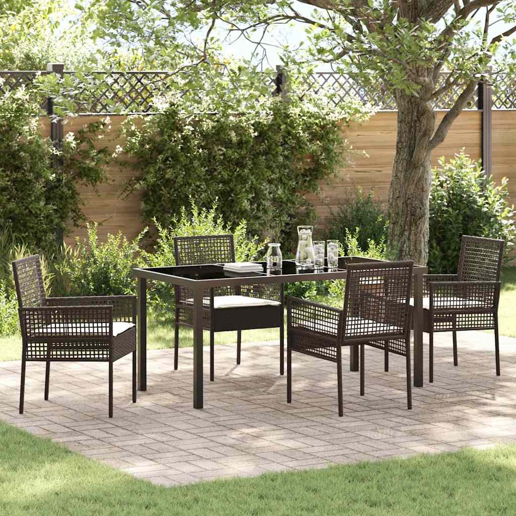 Garden Dining Set with Cushion 5 pcs Brown Poly rattan