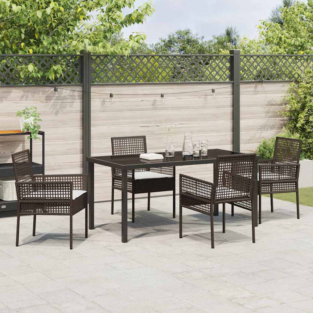 Garden Dining Set with Cushion 5 pcs Brown Poly rattan