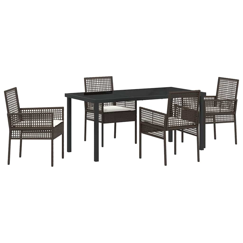 Garden Dining Set with Cushion 5 pcs Brown Poly rattan