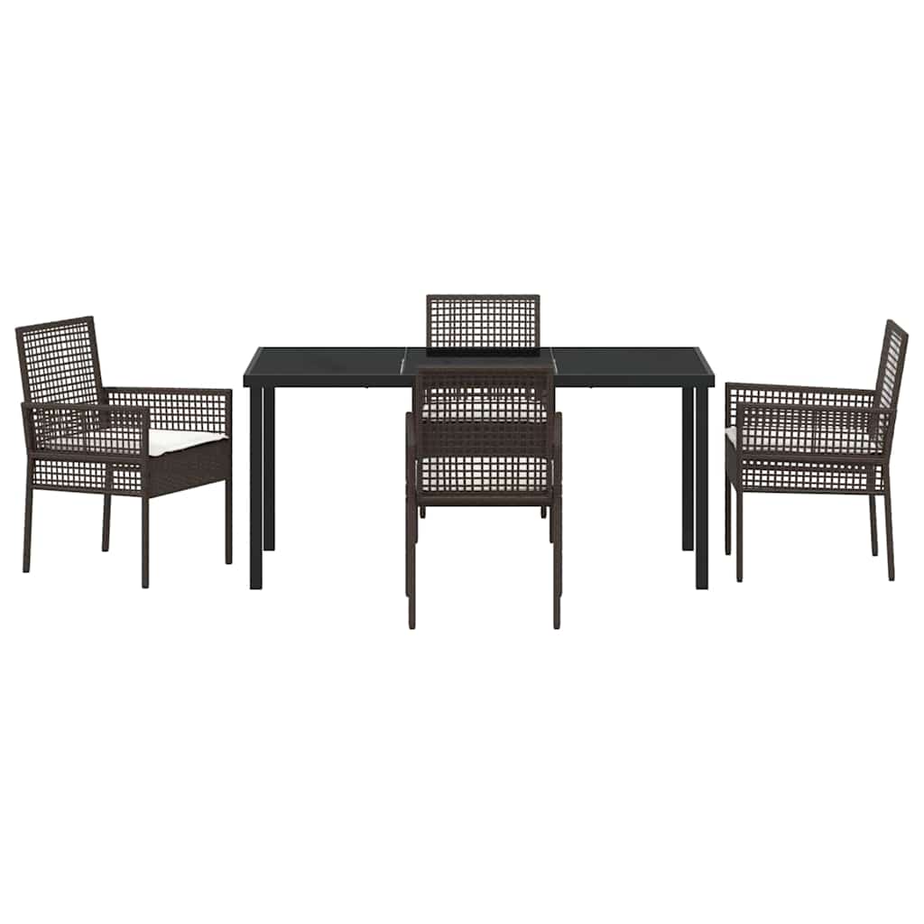 Garden Dining Set with Cushion 5 pcs Brown Poly rattan