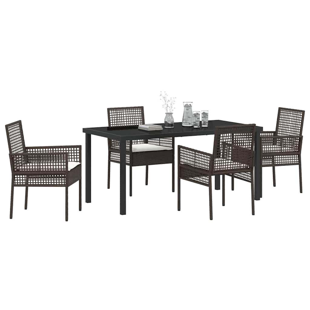 Garden Dining Set with Cushion 5 pcs Brown Poly rattan