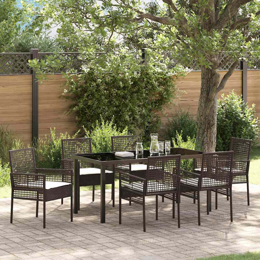Garden Dining Set with Cushion 7 pcs Brown Poly rattan