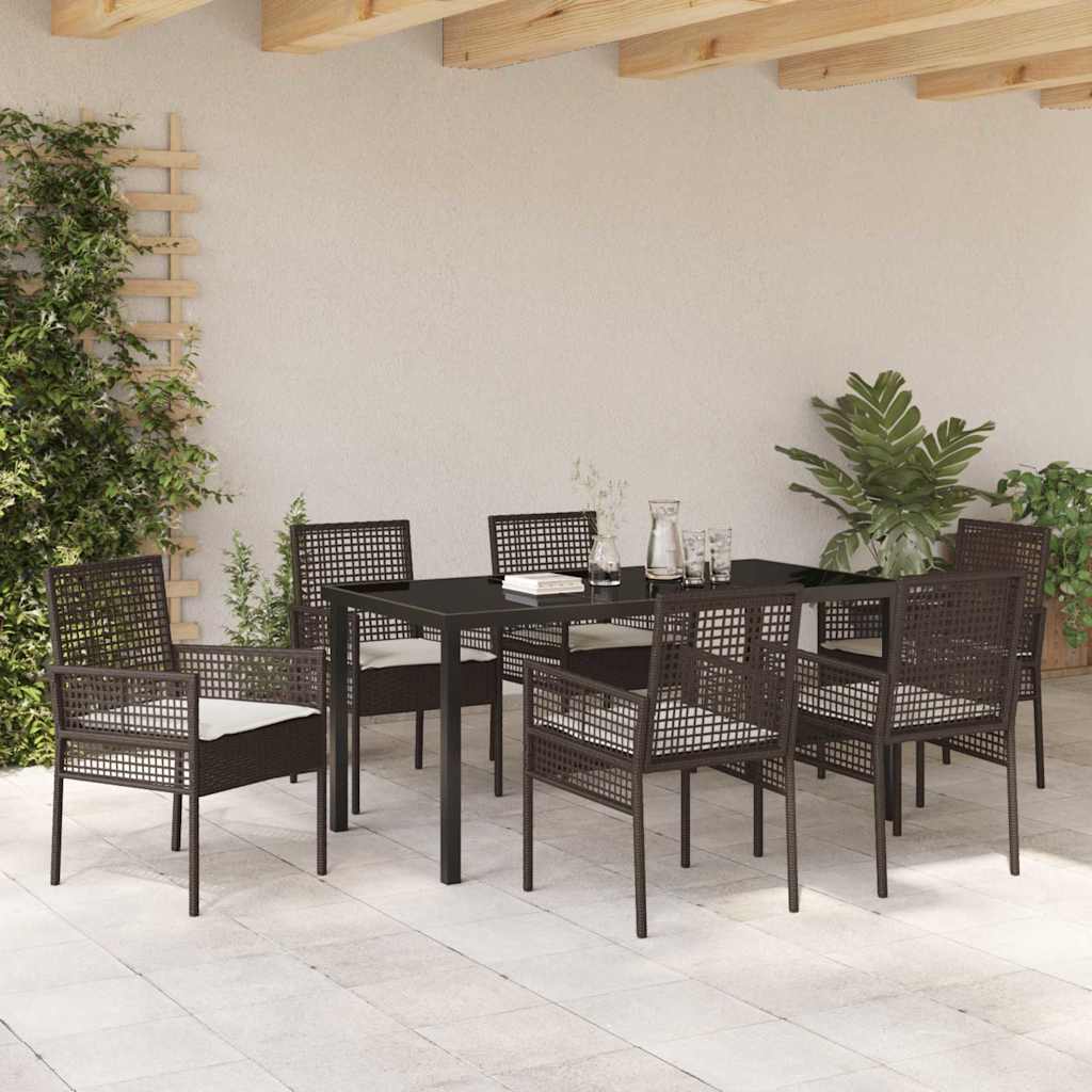 Garden Dining Set with Cushion 7 pcs Brown Poly rattan