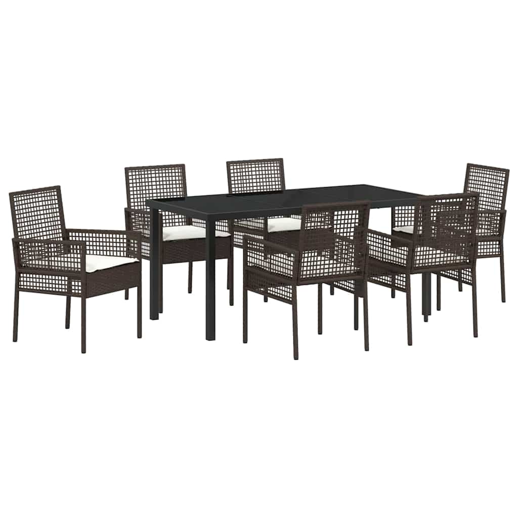 Garden Dining Set with Cushion 7 pcs Brown Poly rattan