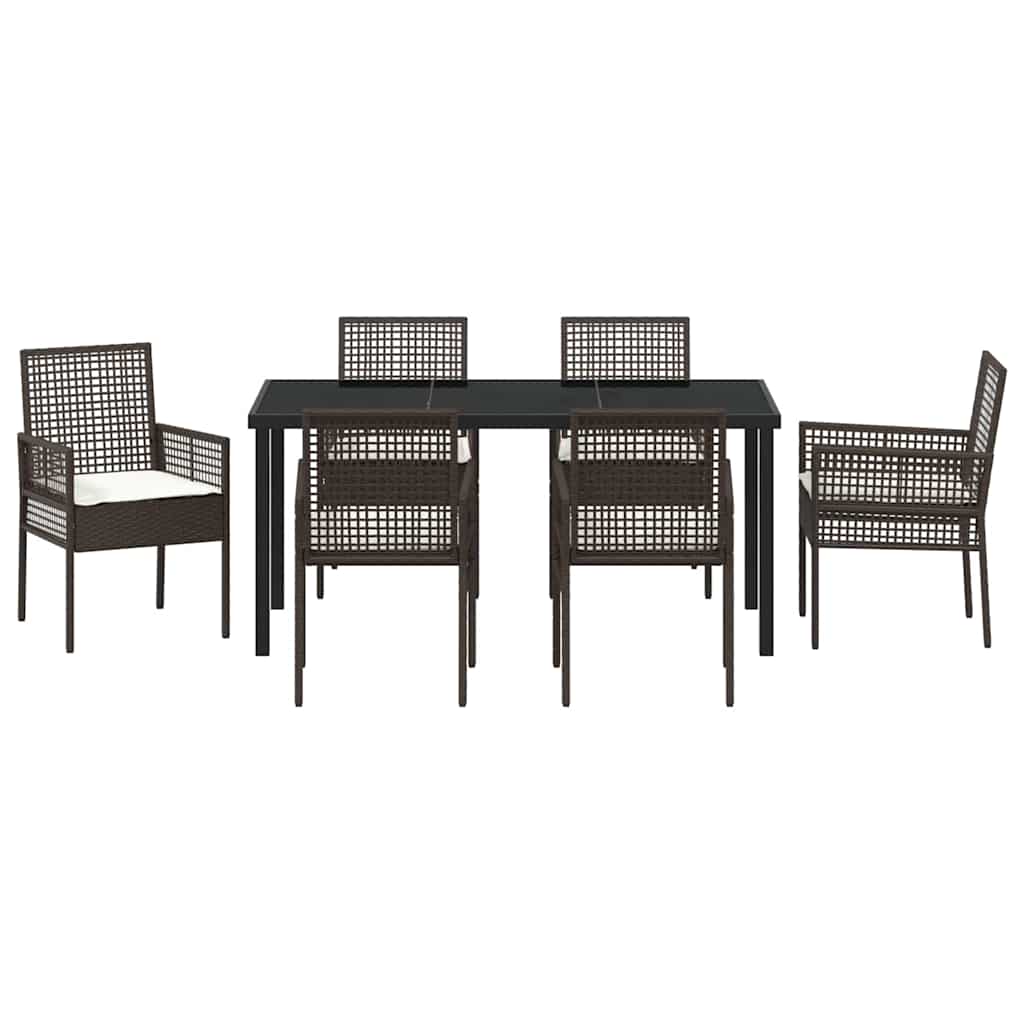 Garden Dining Set with Cushion 7 pcs Brown Poly rattan