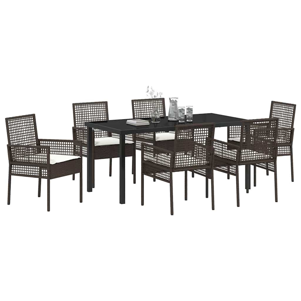 Garden Dining Set with Cushion 7 pcs Brown Poly rattan