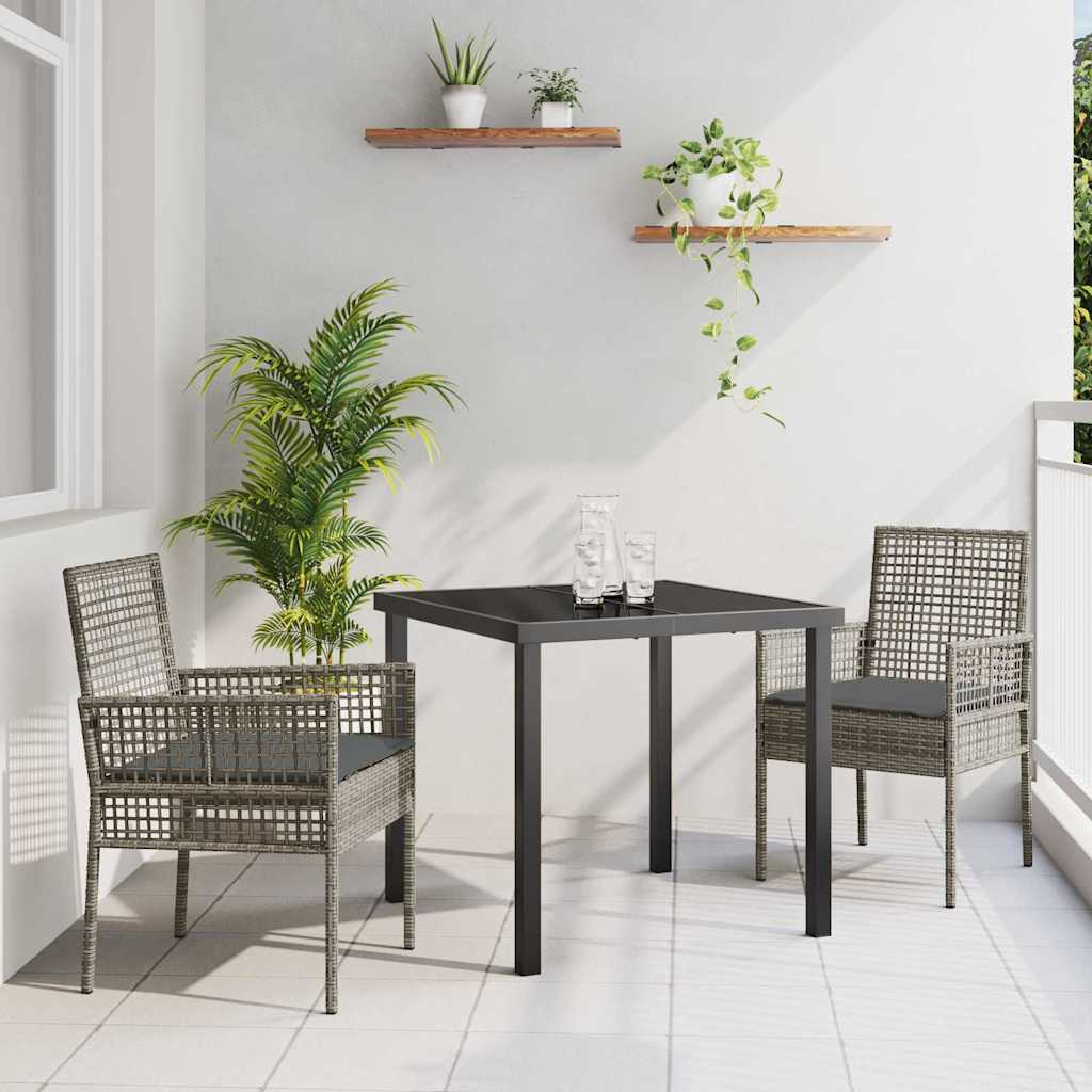 Garden Dining Set with Cushion 3 pcs Grey Poly rattan