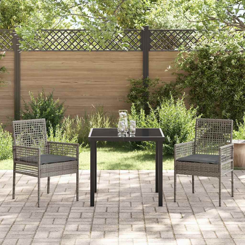 Garden Dining Set with Cushion 3 pcs Grey Poly rattan