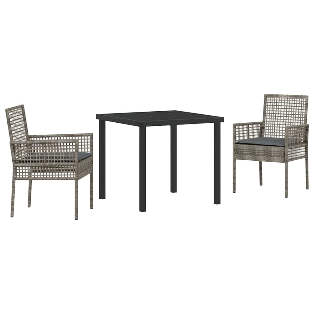 Garden Dining Set with Cushion 3 pcs Grey Poly rattan