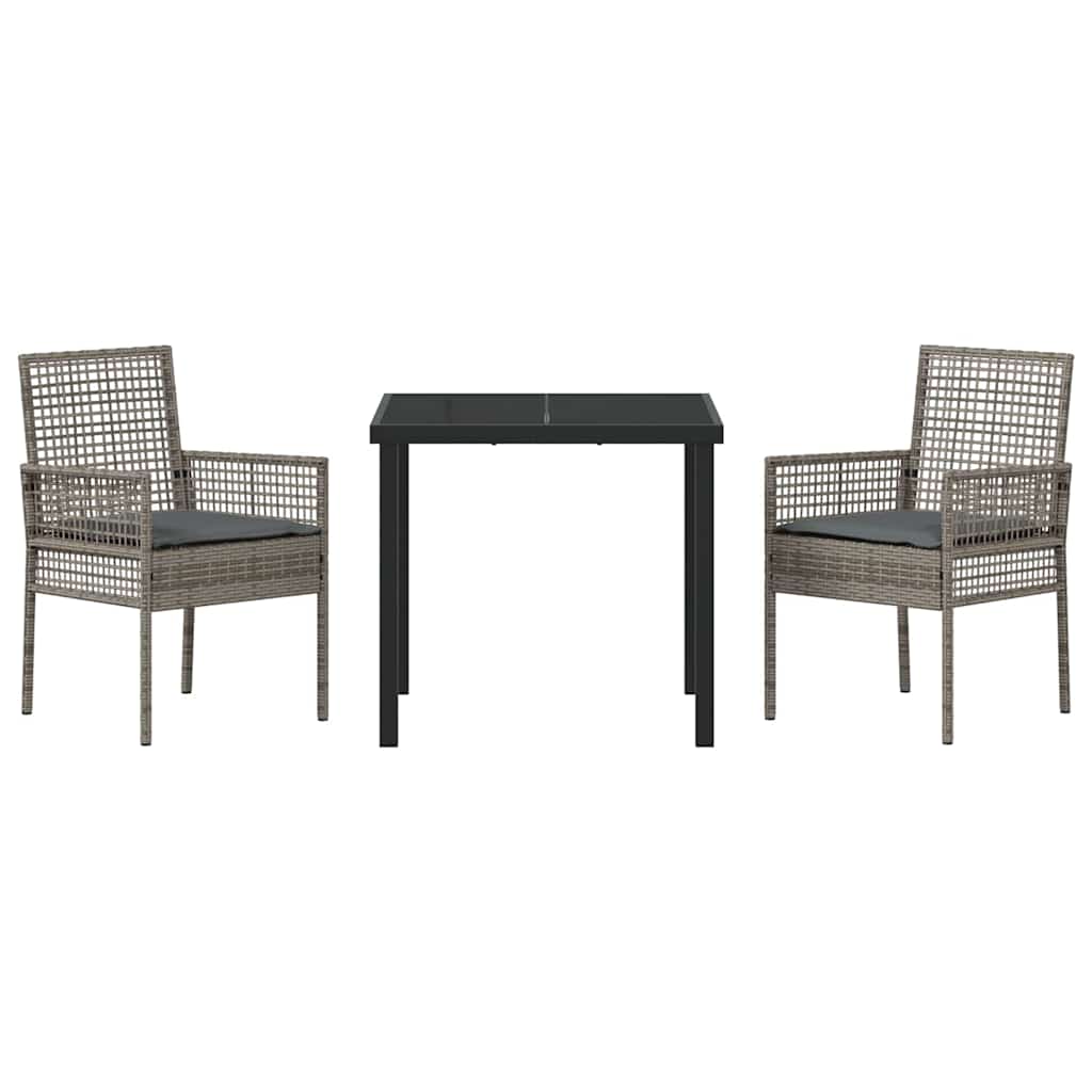 Garden Dining Set with Cushion 3 pcs Grey Poly rattan