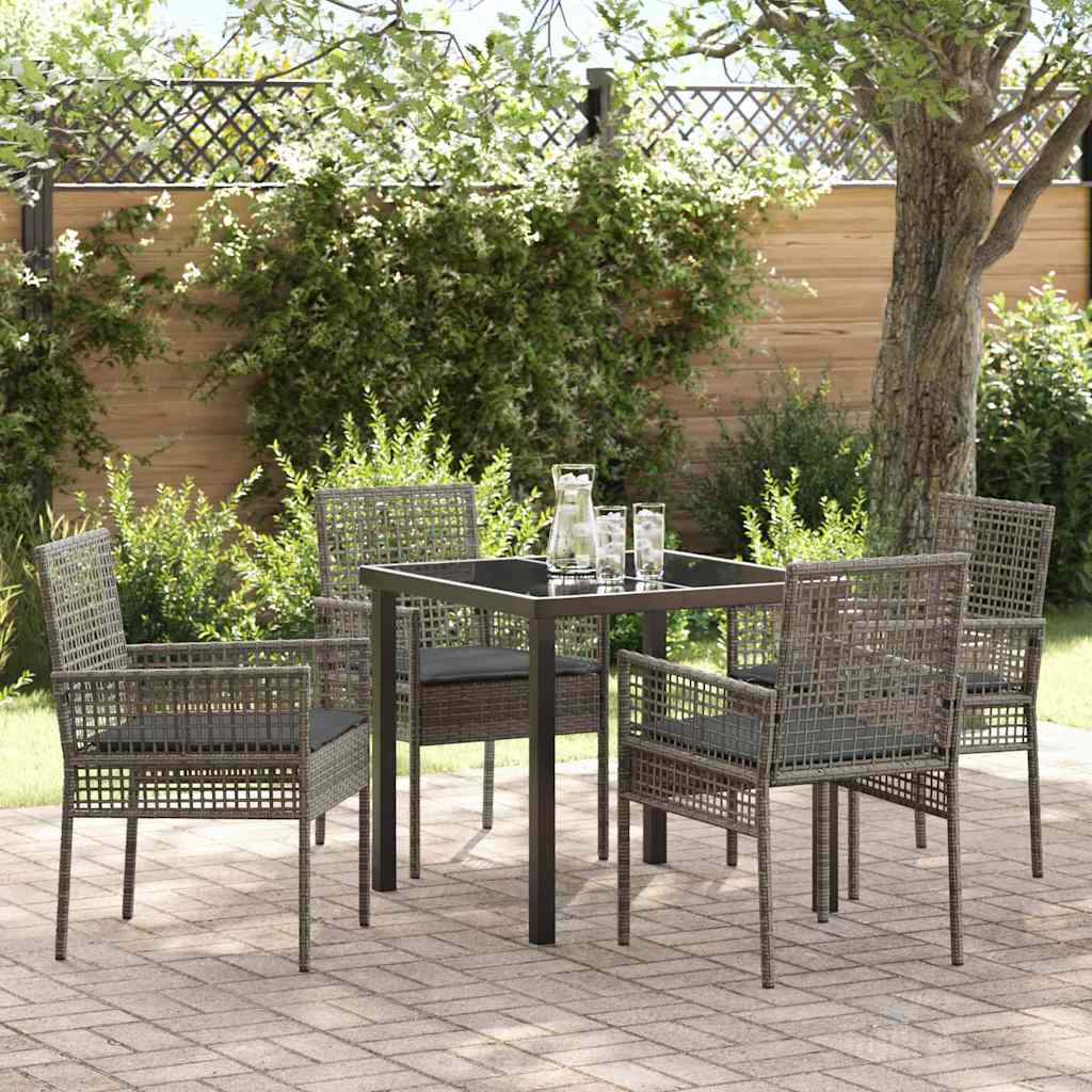 Garden Dining Set with Cushion 5 pcs Grey Poly rattan