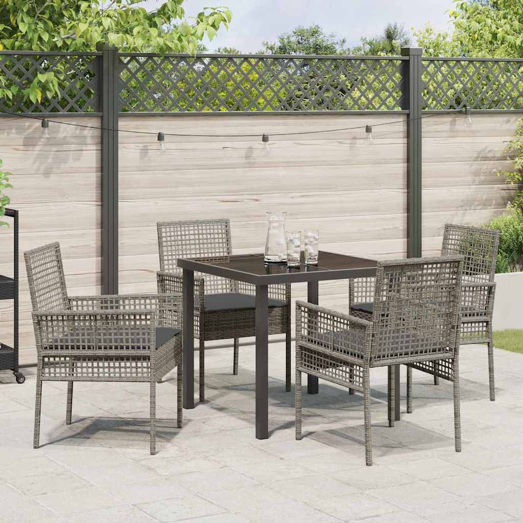 Garden Dining Set with Cushion 5 pcs Grey Poly rattan