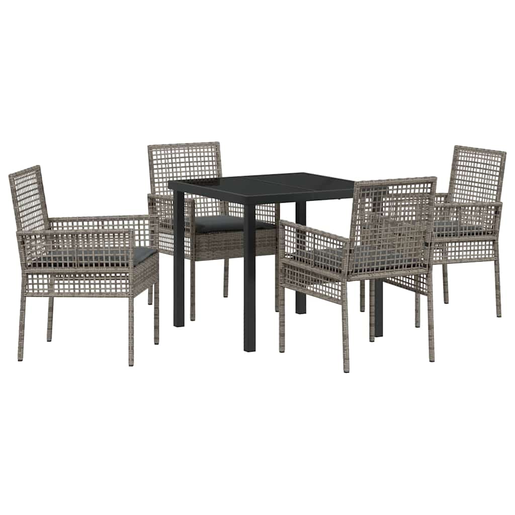 Garden Dining Set with Cushion 5 pcs Grey Poly rattan