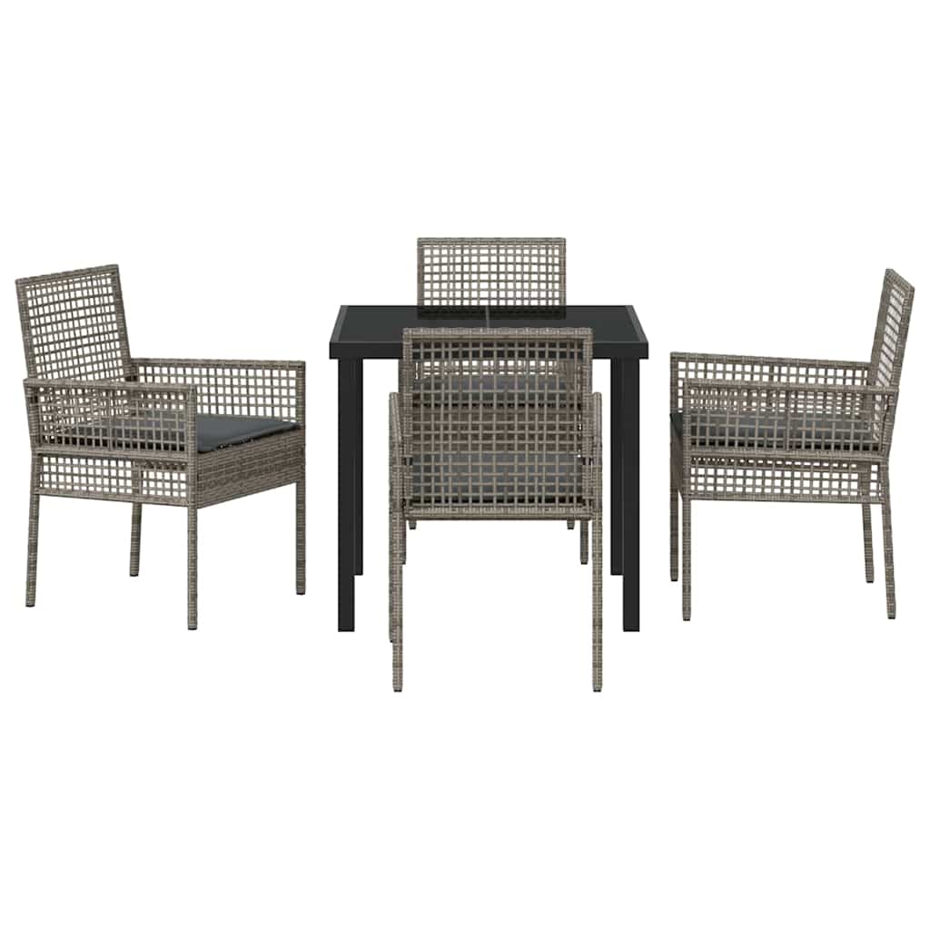 Garden Dining Set with Cushion 5 pcs Grey Poly rattan