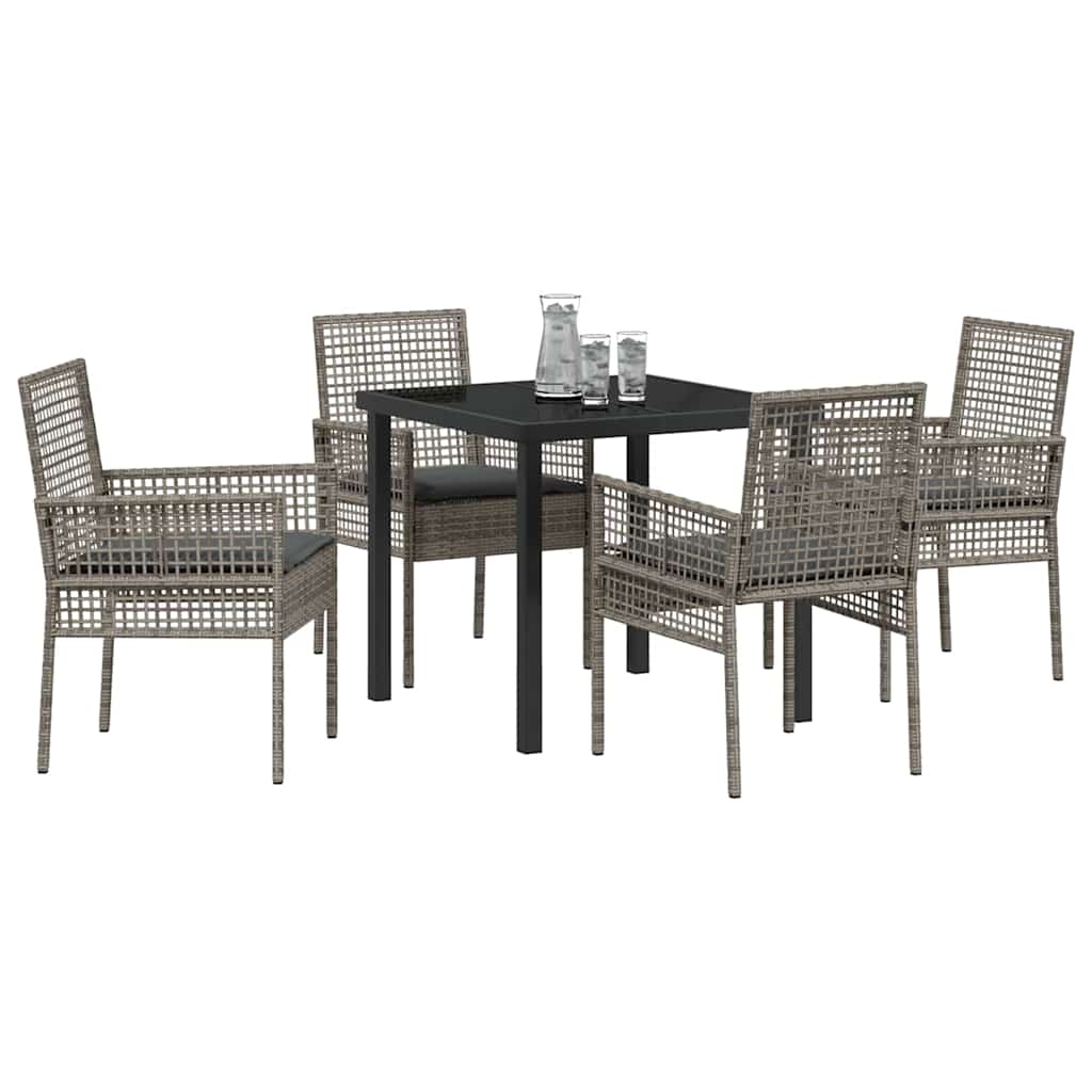 Garden Dining Set with Cushion 5 pcs Grey Poly rattan