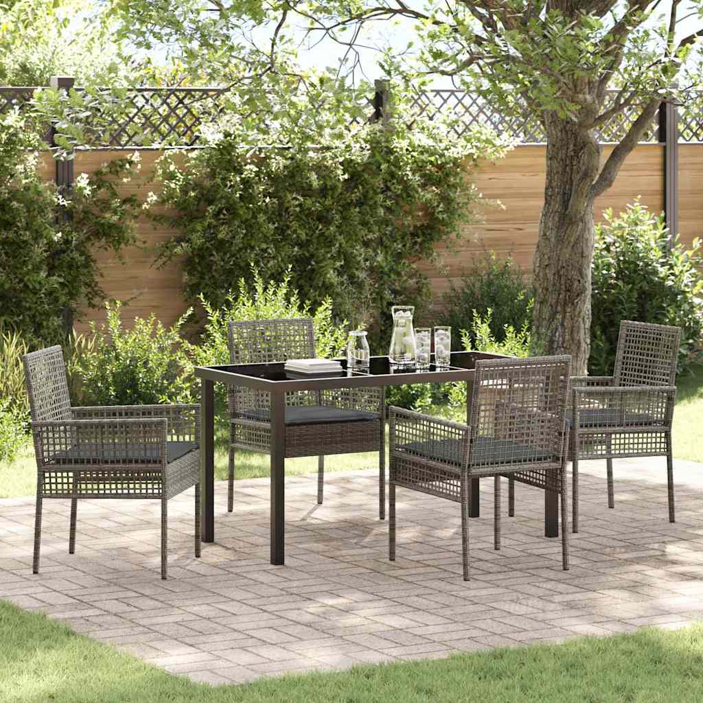 Garden Dining Set with Cushion 5 pcs Grey Poly rattan
